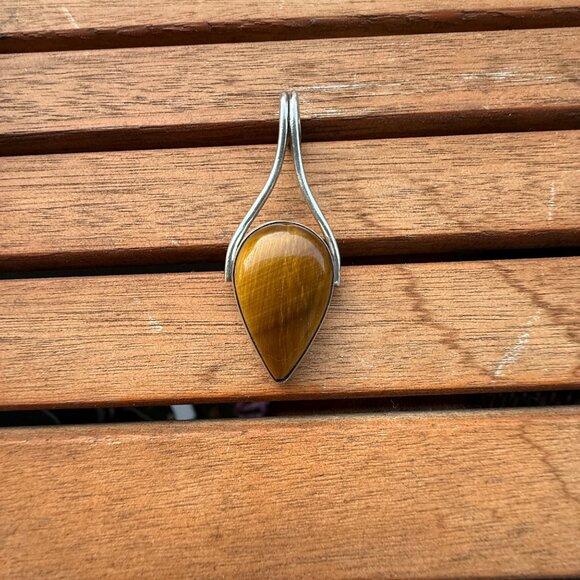 Jewelry - Tear-Drop Amber Pendant With Silver Wire Wrap Design